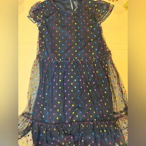 Girls holiday party dress - Navy Tulle Dress with Metallic Colorful Dots